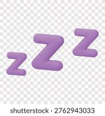 Sleep and Bedtime Routine Vector Icon Set | 3D icon set | purple ZZZ sleep symbols