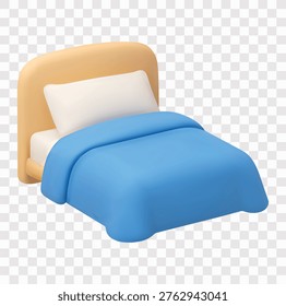 Sleep and Bedtime Routine Vector Icon Set | 3D icon set | a comfortable bed with a blue blanket