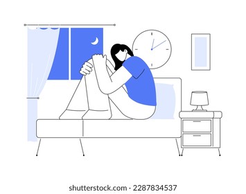 Ilustración vectorial de concepto abstracto del trastorno de comportamiento del sueño. Diagnóstico del trastorno del sueño, comportamiento del sueño, problema de REM, tratamiento de la perturbación, movimiento ocular rápido, metáfora sintomática abstracta.