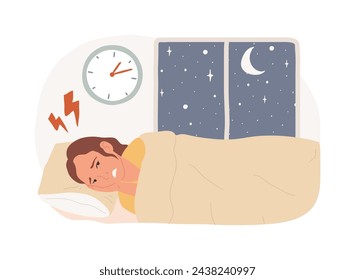 Sleep behavior disorder isolated concept vector illustration. Sleep disorder diagnostics, sleeping behavior, REM problem, disturbance treatment, rapid eye movement, symptom vector concept.