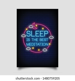 Sleep is the best meditation for poster in neon style. modern quote inspiration neon sign. posters, invitation card, greeting card, flyer, light banner