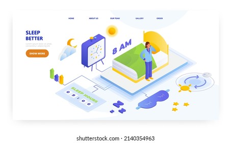 Sleep better, landing page design, website banner vector template. Sleep eye mask. Healthy circadian rhythm.