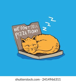 Diseño de vectores gráficos para el gato dormido en paquete Pizza 