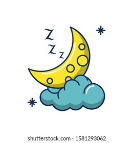 sleep cloud half moon line and fill image vector illustration