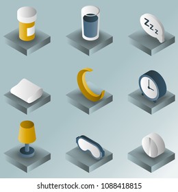 Sleep color gradient isometric icons