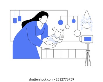 Consultor de sueño Ilustraciones vectoriales de dibujos animados aislados. Conducción de la mujer recién nacido servicio de entrenamiento del sueño, clase en línea de tiro, Pequeño negocio, servicio profesional de cuidado de niños Vector de dibujos animados.