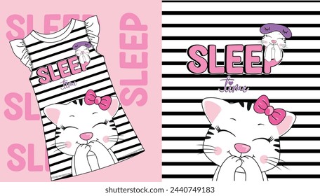 sleep cute cat  design for girl
