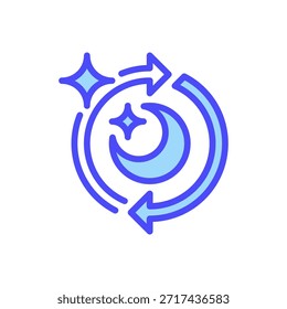 Ícone da Linha do Ciclo do Sono, Símbolo de Contorno para Monitoramento de Saúde, Gerenciamento de Repouso, Ritmo Circadiano, Rastreamento Noturno e Hábito de Bem-Estar. Ícone de sinal vetorial.