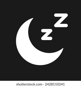 Sleep dark mode glyph ui icon. Sleeping mode. Muted sound. User interface design. White silhouette symbol on black space. Solid pictogram for web, mobile. Vector isolated illustration