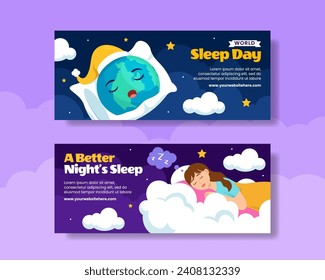 Sleep Day Horizontal Banner Flat Cartoon Hand Drawn Templates Background Illustration