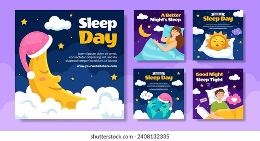 Sleep Day Social Media Post Flat Cartoon Hand Drawn Templates Background Illustration