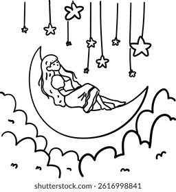 Sleep Day Vector Line  Art Illustration 