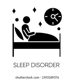 Sleep Deprivation Glyph Icon. Insomnia. Awake At Night. Sleeplessness. Nightmare And Night Terror. Dyssomnia. Mental Disorder. Silhouette Symbol. Negative Space. Vector Isolated Illustration