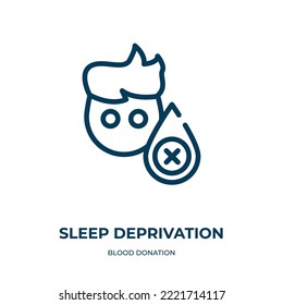 Icono de privación de sueño. Ilustración vectorial lineal de la colección de donación de sangre. Esquema vector de icono de privación de sueño. Símbolo de línea delgada para uso en aplicaciones web y móviles, logotipo, medios impresos.