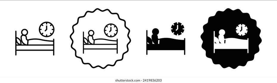 Sleep deprivation set in black and white color. Sleep deprivation simple flat icon vector