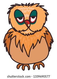 A sleep deprived brown owl vector color drawing or illustration