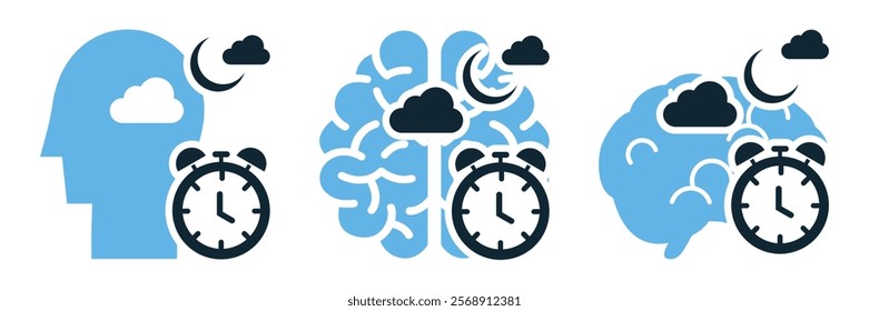 Sleep Disorder and Circadian Rhythm Concept Psychology Icons Vector for mental health awareness and personal development.