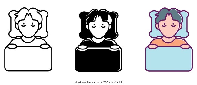 Sleep Disorder icon represented by trouble sleeping in bed Line, Filled, Color style.