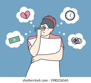 Sleep disorder and insomnia concept. Young woman suffers from insomnia cause of mental problems, insomniac ideas.