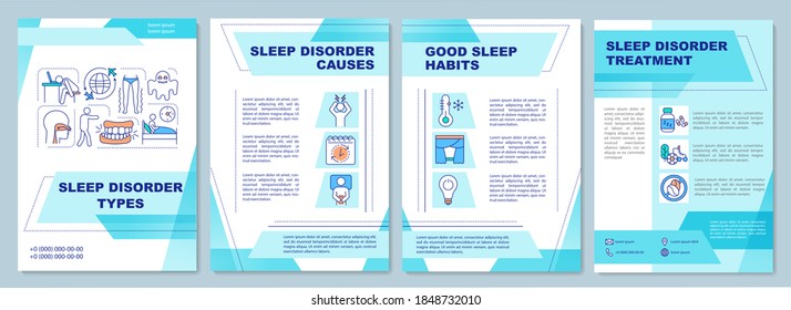 Sleep disorder types brochure template. Insomnia causes and treatment flyer, booklet, leaflet print, cover design with linear icons. Vector layouts for magazines, annual reports, advertising posters