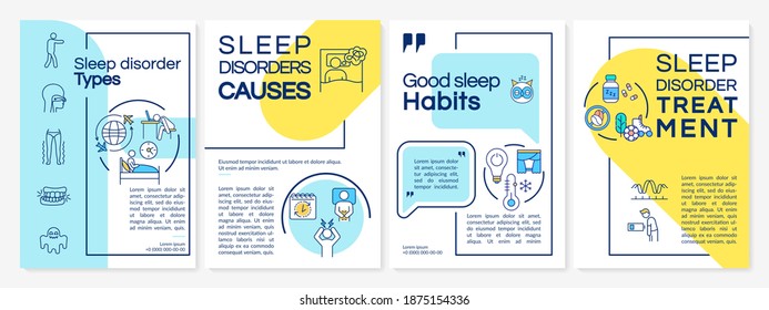 Sleep disorder types brochure template. Sleeplessness study flyer, booklet, leaflet print, cover design with linear icons. Vector layouts for magazines, annual reports, advertising posters