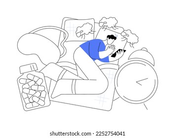 Sleep disturbances abstract concept vector illustration. Insomnia treatment, clinical diagnostic, digital overload, sleeping disorder, alerted pattern, rem, mental health abstract metaphor.