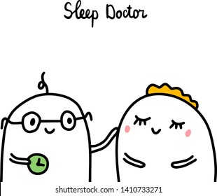 Sleep doctor hand drawn vector illustration in cartoon style. Help and support