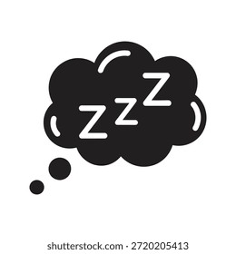 Schlaftraum Blase Symbol Symbol solide Glyphe Vektor für Schnarchen Klangeffekt und Denken über Schlafenszeit Ruhe Wolke Zeichen Design