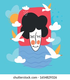 Sleep. Dreams and Peace. Vector drawing. Night and day