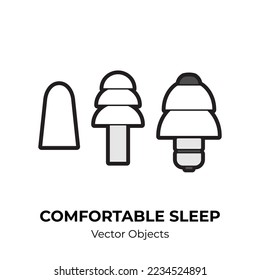 Sleep earplugs vector isolated. Comfortable sleep illustration black white line vector, good sleeping. Cartoon concept ear plugs set noise cancellation sleep disorder insomnia depression. Self helping