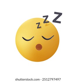 Sleep emoji in 3D style. Sleeping emoji face, dreaming emoji. Snoring emoticon face icon in messengar style. Take a nap, sleeping concept isolated on white