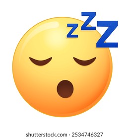 Sleep emoji in cartoon style. Sleeping emoji face, dreaming emoji. Snoring emoticon face icon in messengar style. Take a nap, sleeping concept isolated on white