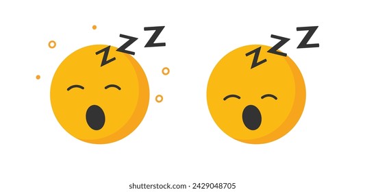 Sleep emoticon snore smile face icon flat cartoon graphic illustration set, tired yawn cute fun character symbol simple yellow design image clipart