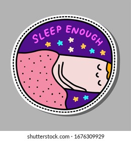 Sleep enough hand drawn vector illustration pin in cartoon comic style man in bed cute tender