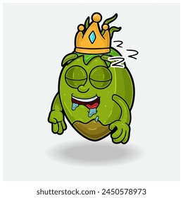 Sleep expression with Coconut Fruit Crown Mascot Character Cartoon. Vector Illustrations