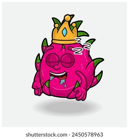 Sleep expression with Dragon Fruit Crown Mascot Character Cartoon. Vector Illustrations