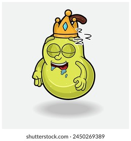 Sleep expression with Pear Fruit Crown Mascot Character Cartoon. Vector Illustrations