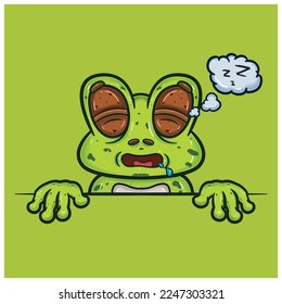 Sleep Face Expression With Frog Cartoon. Vector and Illustration