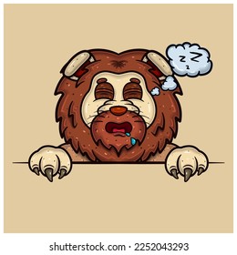 Sleep Face Expression With Lion Cartoon. Vector and Illustration