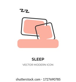 Sleep flat line icon. Pictogram border simple rest, asleep symbol. Contour shape graphic design template for logo, app ui. Modern graphic sign bed pillow closeup. Isolated on white vector illustration