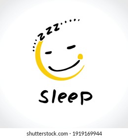 Sleep. Funny positive vector illustration sleeping emoticon. Sleep smile. Vector template for postcards, t-shirt print, etc. Cute card