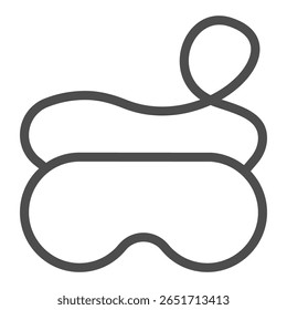 Óculos de sono com ícone de linha de banda elástica, conceito de massagem de spa. Gráficos vetoriais. Máscara macia para segurança dos olhos, sinal de acessório no fundo branco, ícone de estilo de contorno para design móvel ou web