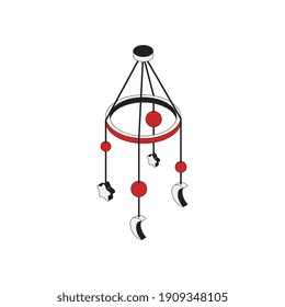 Sleep goods isometric icons composition with isolated image of hanging dreamcatcher accessory vector illustration