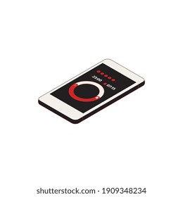 Composición de iconos isométricos de los artículos de suspensión con imagen aislada del smartphone con ilustración vectorial de la aplicación de reloj de alarma inteligente