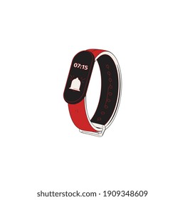 Composición de iconos isométricos con imagen aislada del gadget digital de pulsera con ilustración del vector de reloj de alarma