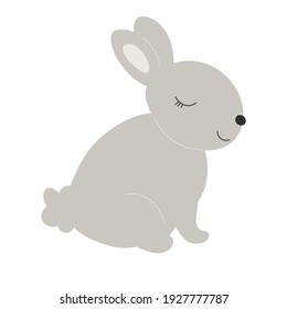 Sleep Grey Baby Bunny. Little Rabbit. Cute Easter Animal. Hares Vector Kids Illustration isolated on background. Design for card, print, book, kids story