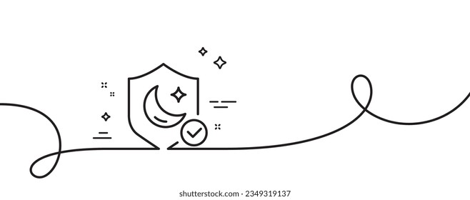 Sleep guard line icon. Continuous one line with curl. No insomnia sign. Night protection symbol. Guard single outline ribbon. Loop curve pattern. Vector