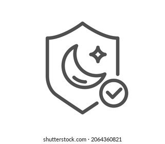 Sleep guard line icon. No insomnia sign. Night protection symbol. Quality design element. Linear style guard icon. Editable stroke. Vector