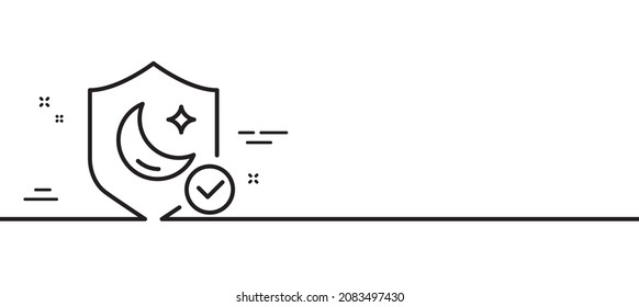 Sleep guard line icon. No insomnia sign. Night protection symbol. Minimal line illustration background. Guard line icon pattern banner. White web template concept. Vector