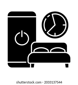 Sleep Hygiene Black Glyph Icon. Healthy Nighttime Routine. Bedtime Activity. Schedule To Prevent Insomnia. Digital Detox. Silhouette Symbol On White Space. Vector Isolated Illustration